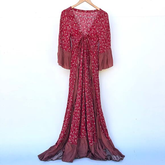 Nightcap Clothing Reversible Bohemian Boho Maxi Dress Red Ruffles Victorian 1 S - Picture 2 of 14